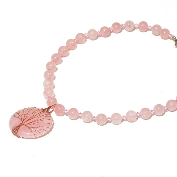 Rose Quartz Tree Of Life Hand Knotted Necklace - Picture 2 of 7